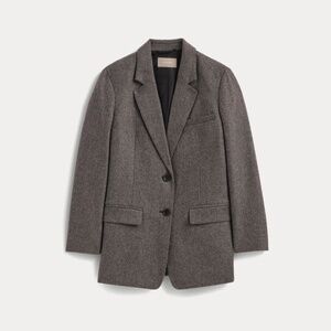 Everlane Women's Oversized Blazer in Wool in Grey HerringBone White, Size 6